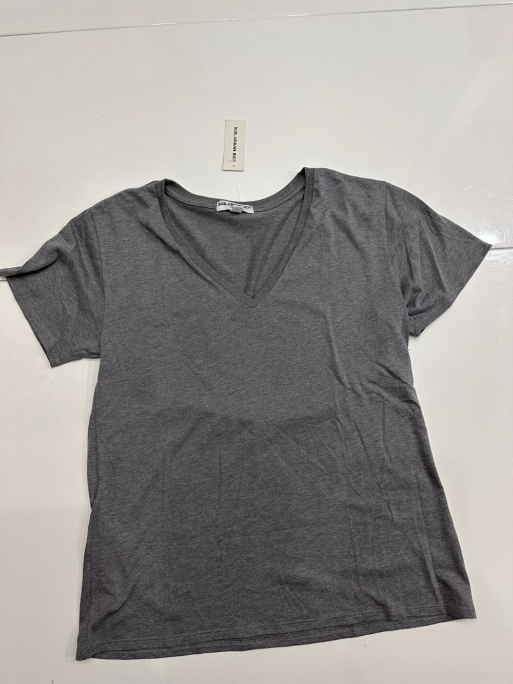 Sub Urban Riot Charcoal Gray V-Neck Boyfriend Tee Shirt NWT Size L
